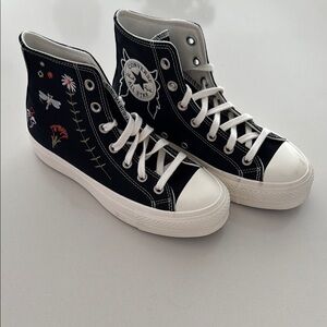 Women’s Converse Black and White High-Top Sneakers with Cartoon Design